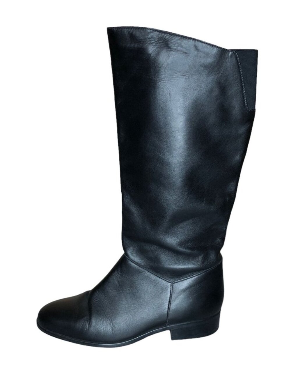Leather Boots Black Womens 7M J C Penny Pull On Almond Toe Block Heel Mid Calf - Picture 4 of 11